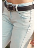 Denim pants with ruffles on the knees, light blue 7370 - Online store - Boutique